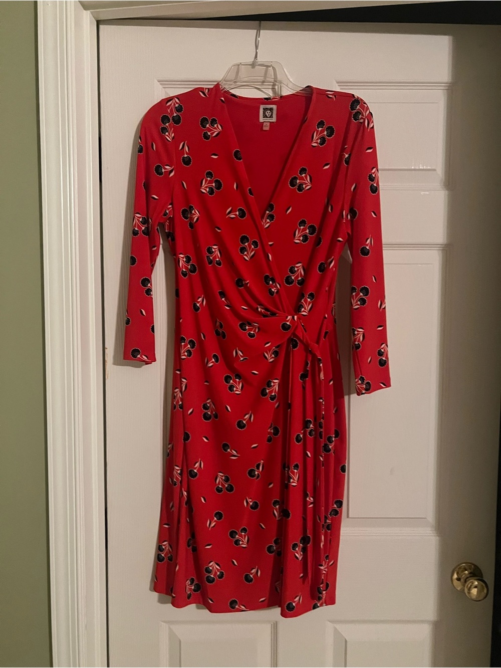 Anne Klein Red Floral Wrap-Style Midi Dress with Side Tie